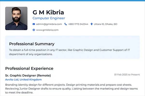 clean-blue kibria resume builder