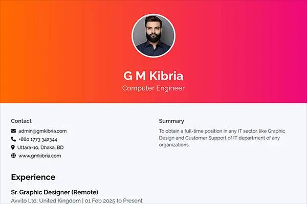 sunset-gradient kibria resume builder